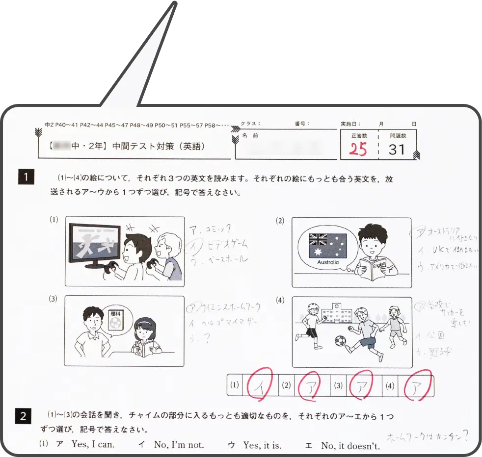 学校ごとのテスト範囲に絞った｢あなた専用の問題集｣で対策するから、必ず点数が伸びる！ イメージ